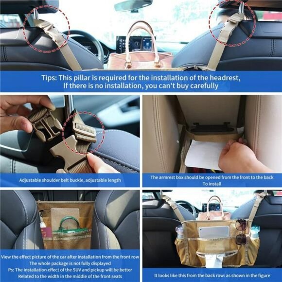 Car net Pocket Handbag Holder, Car Purse Holder, Car net Pocket (Black) - Picture 6 of 6